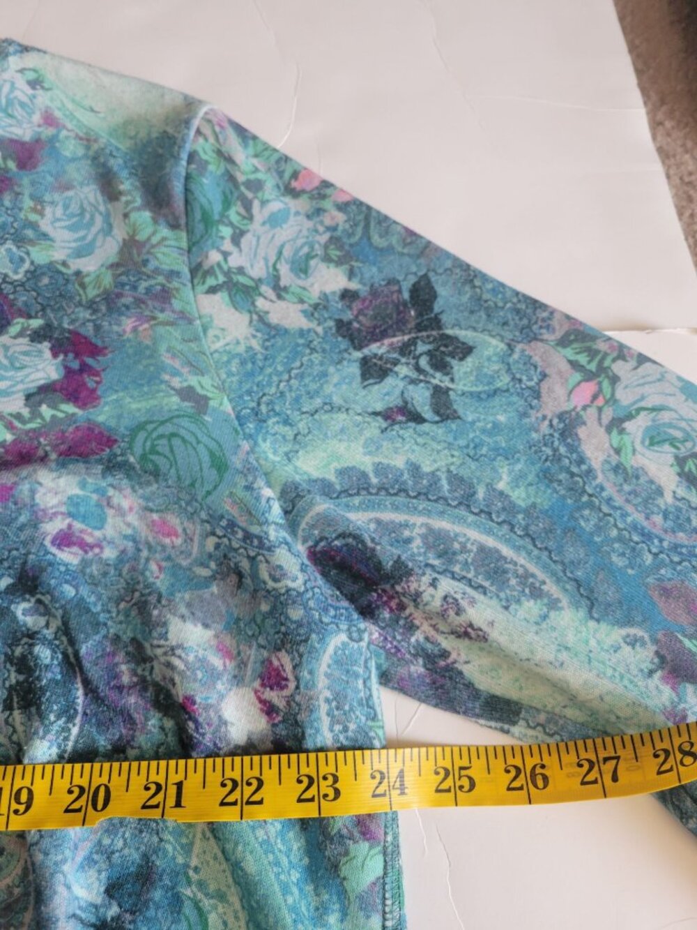 Soft Surroundings tunic top featuring a blue floral paisley print and a V-neck - Picture 10 of 11